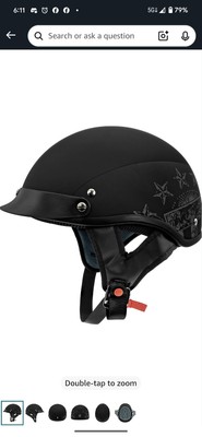 VCAN Cruiser Solid Half Face Motorcycle Helmet  Flat Black Star Flag size S