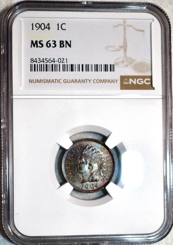 NGC MS-63 BN 1904 Indian Head Cent, Beautifully Toned specimen.