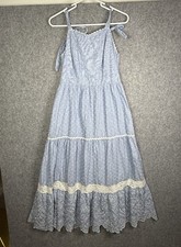 Shabby Chic Blue Prairie Maxi Dress S Cottagecore Lace Eyelet Boho Romantic