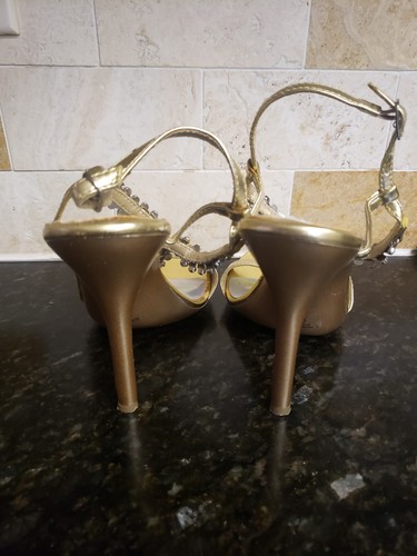 🔥Women's 7🔥Dazzling Gold & Rhinestone 4" Strappy, Stilleto High Heels, Pumps - Picture 3 of 11