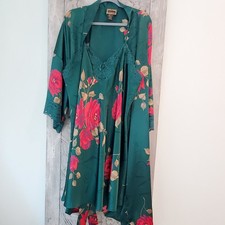 NWOT Vintage SET Solange Satin Green Floral Kimono Gown 18/20 Robe Sz 22/28 2XL