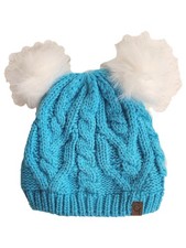 Girls Blue Cable Knit Fleece Lined Beanie Stocking Cap Hat