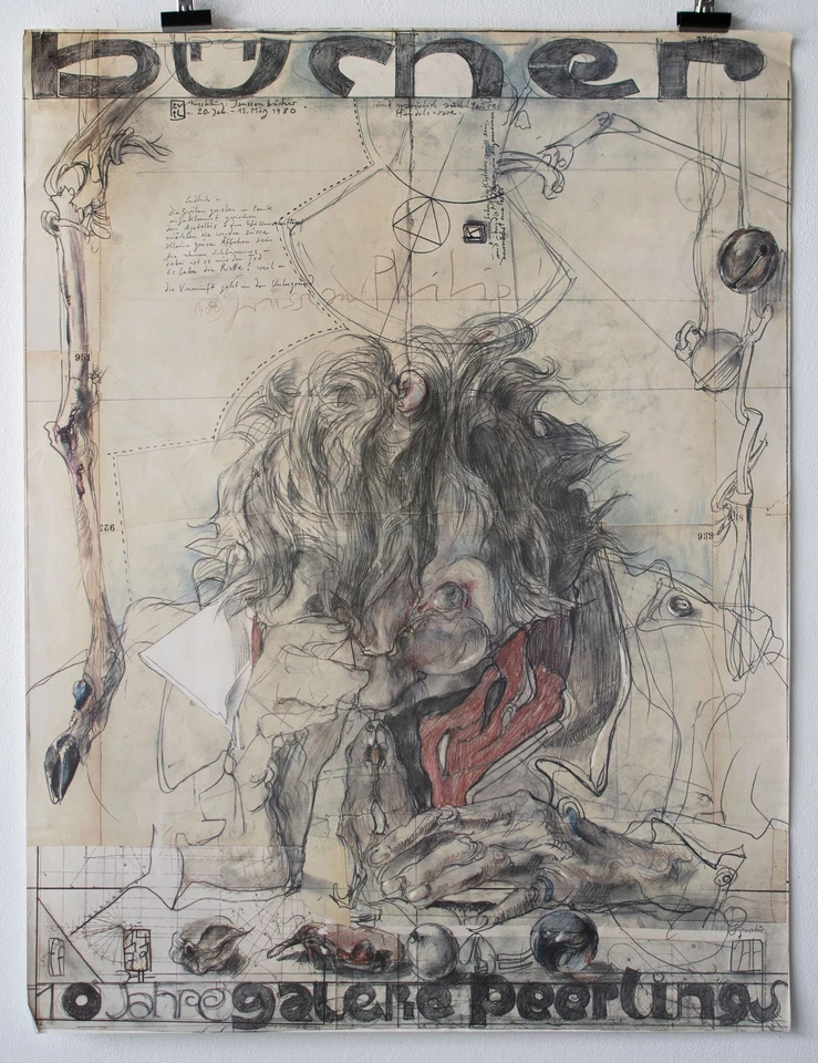 Horst Janssen Selbstporträt mit Maus Galerie Peerlings signiert Offsetdruck 1980 - Bild 2 von 4