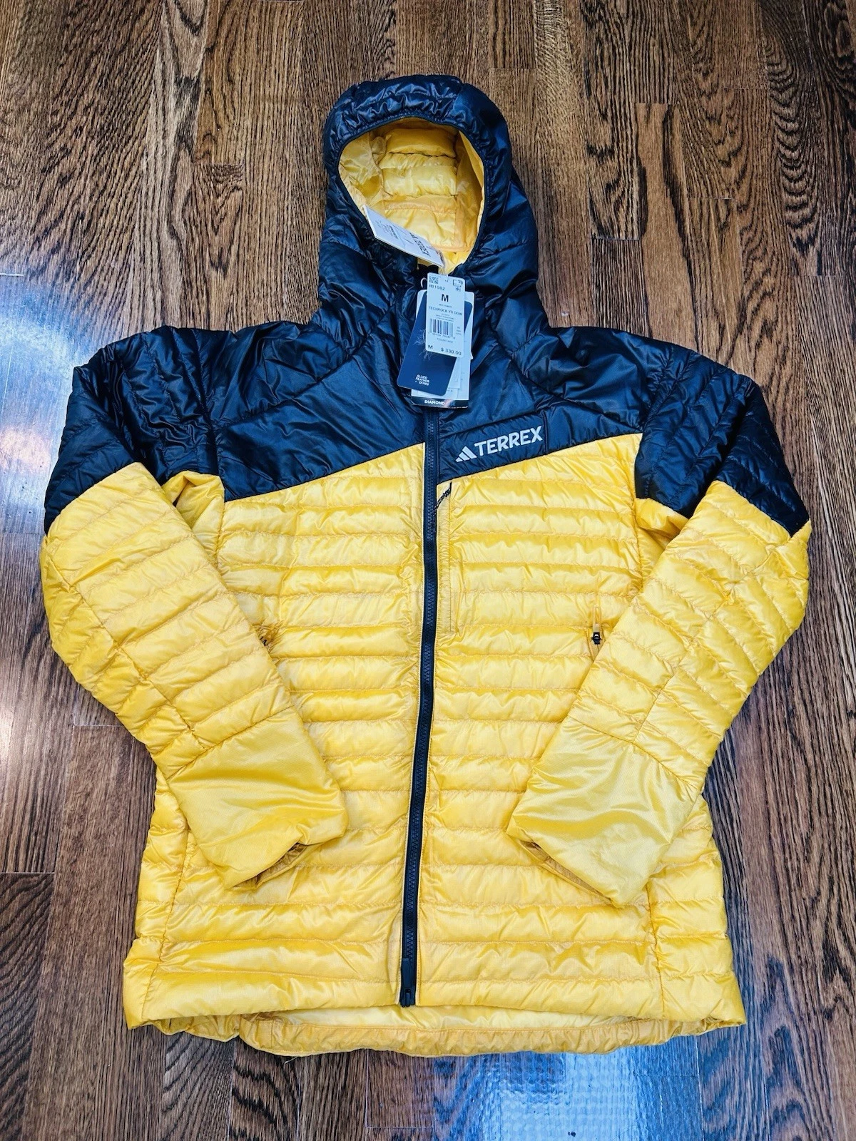 $330 Adidas Techrock 800 Down Puffer Jacket Black And Yellow Zip Men’s Medium