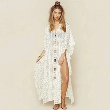 Mesh Embroidered Robe Loose Beach Dress Vacation Dress Beach Cover Up Sun Protec