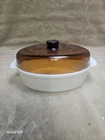 Anchor Hocking Fire King 3 QT White Baking Dish Amber Glass Lid Vintage white