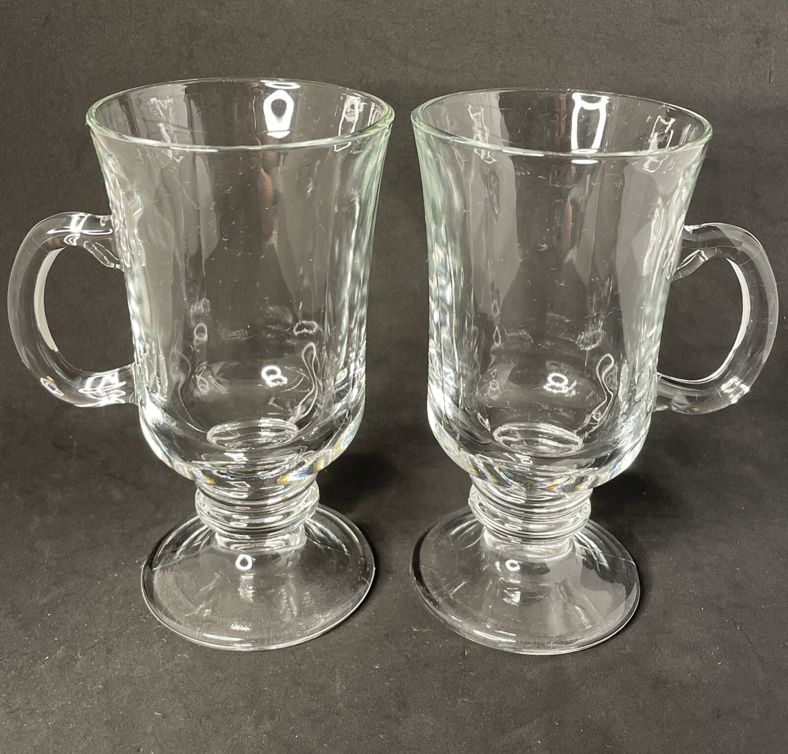 Pair Of Libbey Irish Coffee Mugs Glasses Clear Pedestal 5 3/4" Ringed