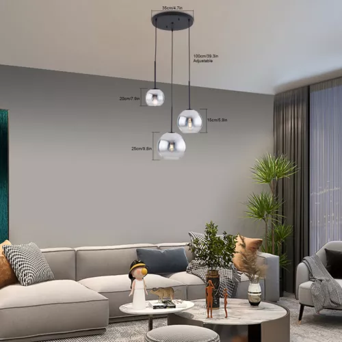 Modern 3-Light Glass Globe Chandelier Pendant Light Hanging Ceiling Lamp Fixture - Bild 5 von 6