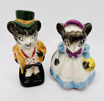 Artone England Staffordshire Mice Couple Pair Bone China Salt & Pepper Shakers