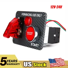 12V-24V Carbon Ignition Switch Panel Engine Start Push Button LED Toggle For Car