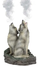 Ebros Gift Howling Twin Gray Wolves Incense Burner Figurine 5.5 Inch Tall