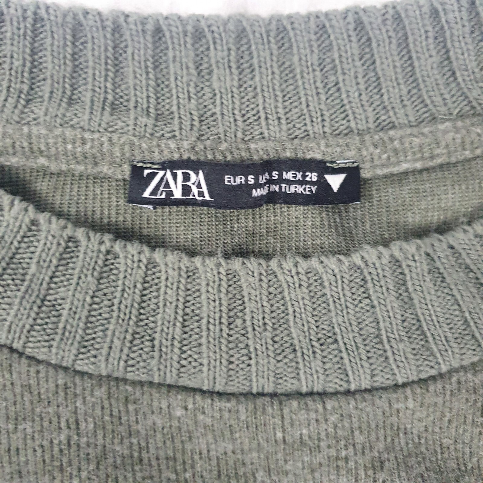 Zara Khaki Green/Grey Cropped Knit Jumper Long Sleeve Size UK S thumbnail 2