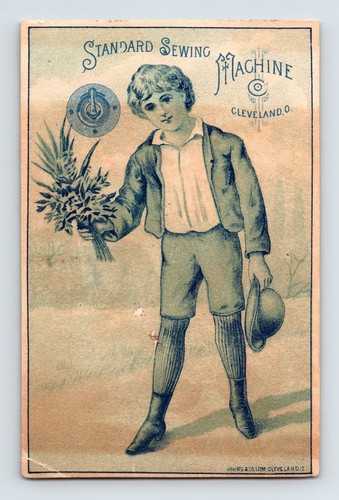 Standard Sewing Machine Boy Bouquet Victorian Trade Card 1890s 4.5" x 3"