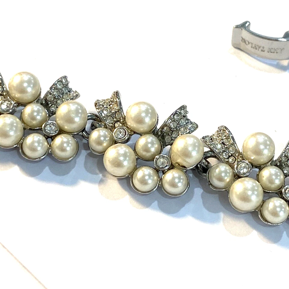 Pulsera Ann Taylor Tono Plateado Estrás Imitación Perla Cadena Ornada Romántica Foto 3 de 4