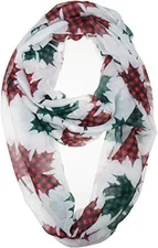  Gift Wrapped Fall Winter Soft Lightweight Plaid Maple Leaf Red and Green