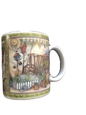 Lang and Wise The Herb Wagon Coffee Mug Cup Garden Cart Birdhouses Birds 1997