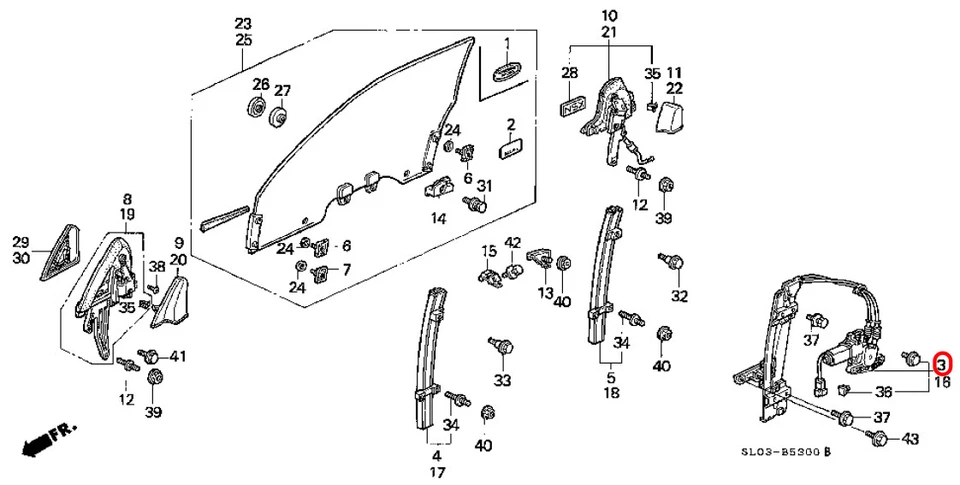 REGULADOR DELANTERO DERECHO VENTANA ELÉCTRICA HONDA ORIGINAL NSX 72210-SL0-A02 OEM Foto 3 de 4