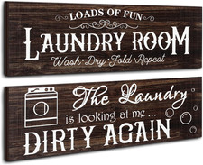Rustic Wooden Laundry Room Signs - Vintage Farmhouse Wall Decor 2 Pieces 