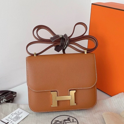 Excellent Hermes Constance19 Epsom Leather Brown Shoulder Bag Crossbody Gold H