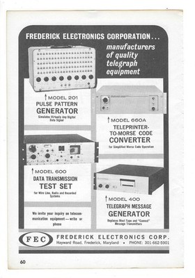 Frederick Electronics Corporation Telegraph Equipment 1964 Vintage Advertisement
