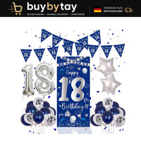 18. Geburtstag Deko Blau Silber Banner Ballons Poster Hintergrund FüR Party