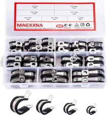 60 Pcs Cable Clamps Kit 7 Sizes with Rubber Cushion Cable 304 Stainless Steel
