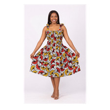 Africanclothiers Multicolor Floral Knee Length Dress Sleeveless Square Neck Bow