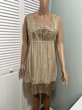 Stella McCartney Womens Side Zip V Neck Embroidered Mini Dress beige  Size 40 