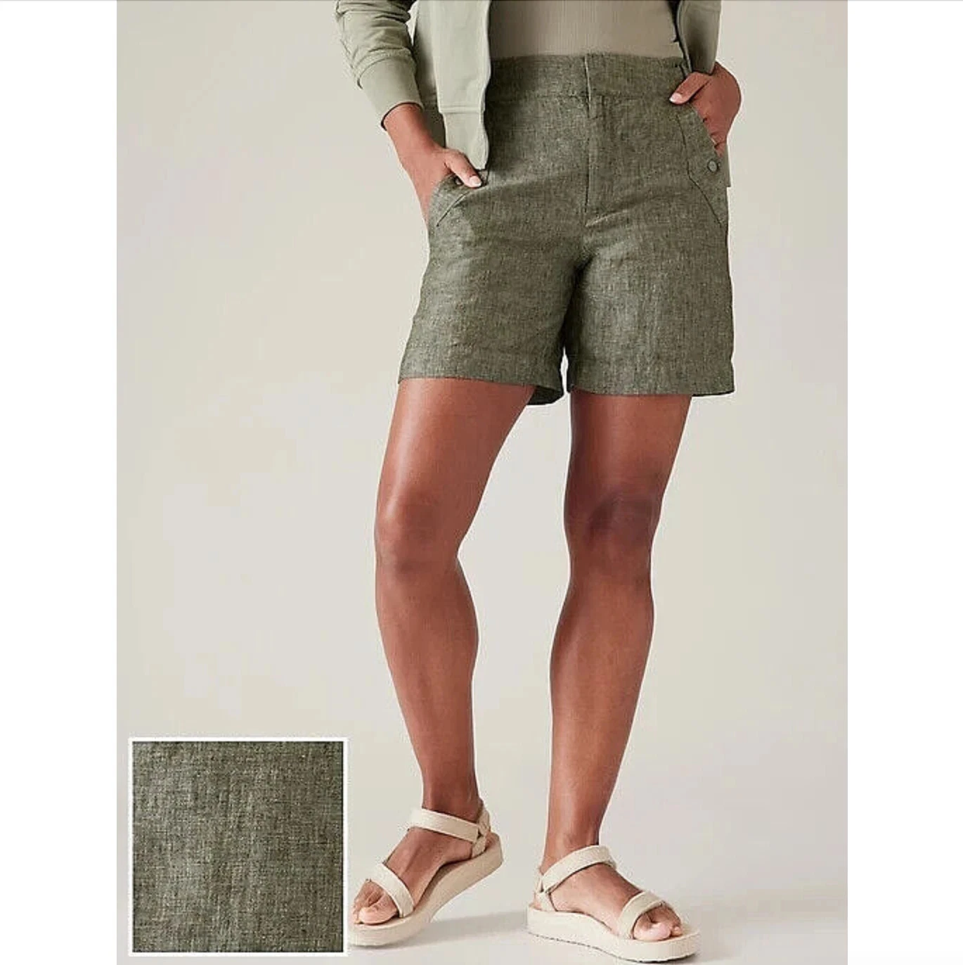 Athleta Voyager Linen Shorts in Aspen Olive Women's Plus Size 20 NWT