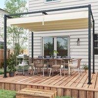 3x2m Metal Pergola Gazebo Patio Sun Shelter Retractable Canopy Cream White