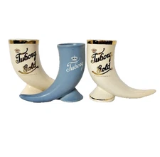 3 Tuborg and Tuborg Gold Horn Beer Mugs Barware Display Pieces Decor Gold Trim