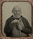 1/6th Plate Ambrotype - Old Timer With Cane - Full Thermoplastic Union Case