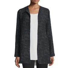 Eileen Fisher Crosshatch Jacquard Jacket Blazer Long Cardigan Medium Lagenlook