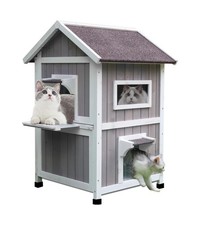 Rockever Outdoor Cat House, Large Outdoor Houses for Feral Cats Wooden Outsid...