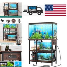 Rustic Fish Tank Stand with Power Outlet and Adjustable Storage for 10-37 Gallon