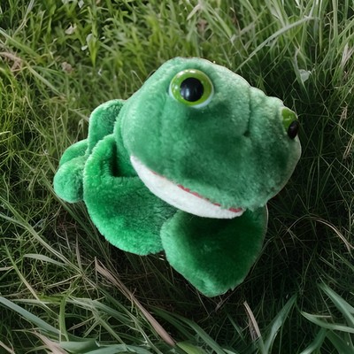Vintage Jerry Elsner Croaking frog plush Nut Shell Stuffed Feet.