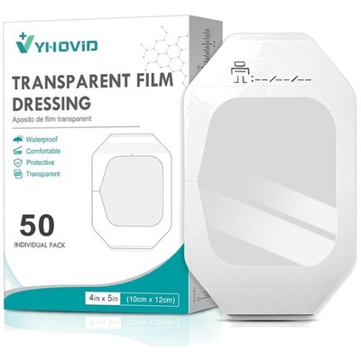 Waterproof Transparent Film Dressing 4'' x 4.75'' - Box of 50