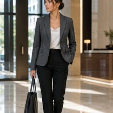 Calvin Klein Womens Charcoal Gray Two Button Tailored Blazer Professional Jacket