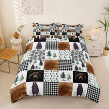 Kids Rustic Black Bear Duvet Cover Twin Woodland Animal Bedding Set For Boys ...
