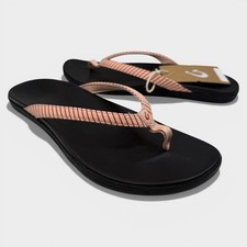 New OluKai Hoopio Womens Sandals Size 11 Pink Sea Salt Stripe Fabric 20294-4FZP