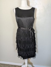 Cynthia Howie Silk Dress Size 10 Black Lace Tiered Cocktail y2k LBD Romantic
