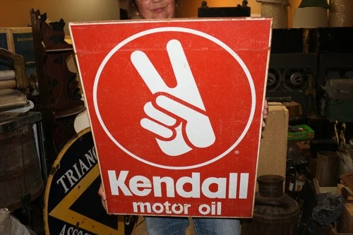 Vintage 1970's Kendall Motor Oil Gas Station 2 Sided 26" Metal Sign