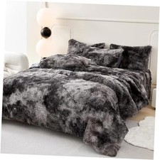 3 Pcs Fluffy Faux Fur Comforter Full Size Plush Shaggy Tie Full-3Pcs Dark Grey