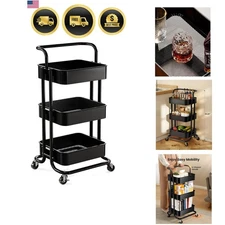 3 Tier Mesh Utility Cart Rolling Metal Organization Cart with Lockable Wheels