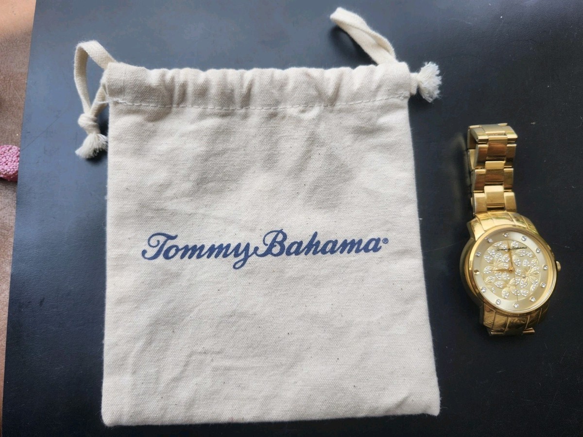 TOMMY BAHAMA Swarovski Crystal  Hibiscus Women GoldTone  Steel Watch View 2