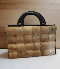 VTG 2000's Coconut Tile Handbag with Wood Handles- Great Condition-