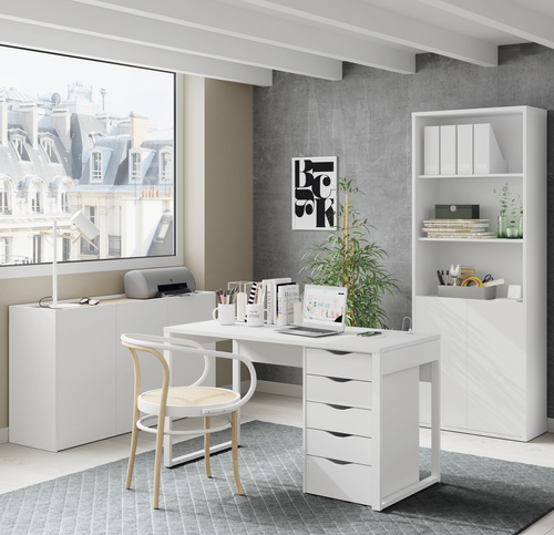 Pack moderno blanco (mesa escritorio+cajonera+aparador+libreria) | eBay