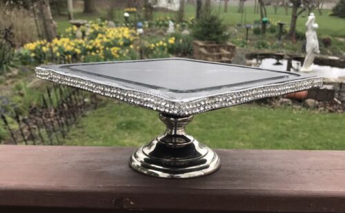 TAHARI Cake/Dessert/Cheese STAND ONLY &Dark Marble/Stone Top & Rhinestone Edge