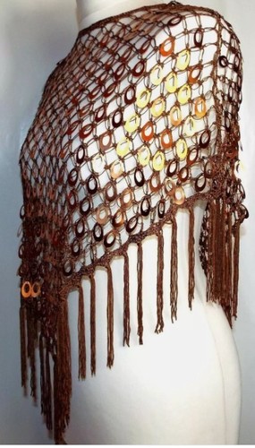 BROWN PARTY🌼 SEQUIN CAPE SHRUG BOLERO PONCHO TASSEL TOP🌼TO FIT SIZES 8 TO 14* - Picture 2 of 3