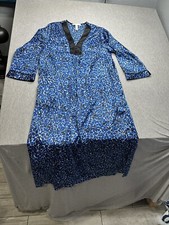 Vintage Oscar de la Renta Blue Print Caftan Dress House Dress V Neck Zip Size M